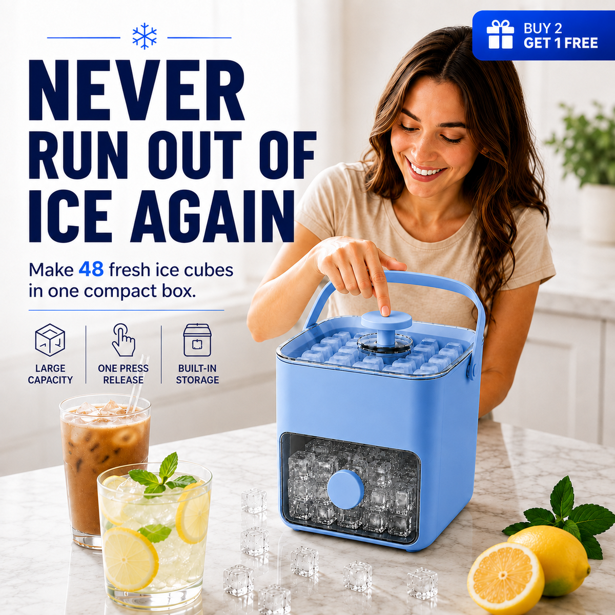 Make 48 Fresh Ice Cubes At Once — Release Them Instantly With One Simple Press