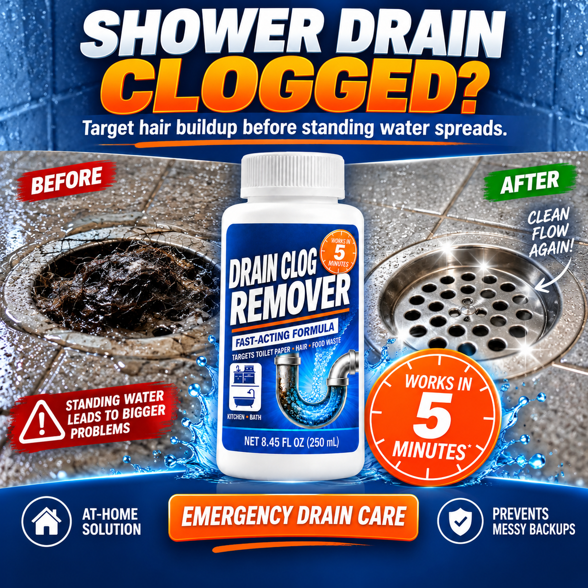 5-Minute Drain Clog Remover for Toilets, Kitchens & Fresh-Smelling Drains
